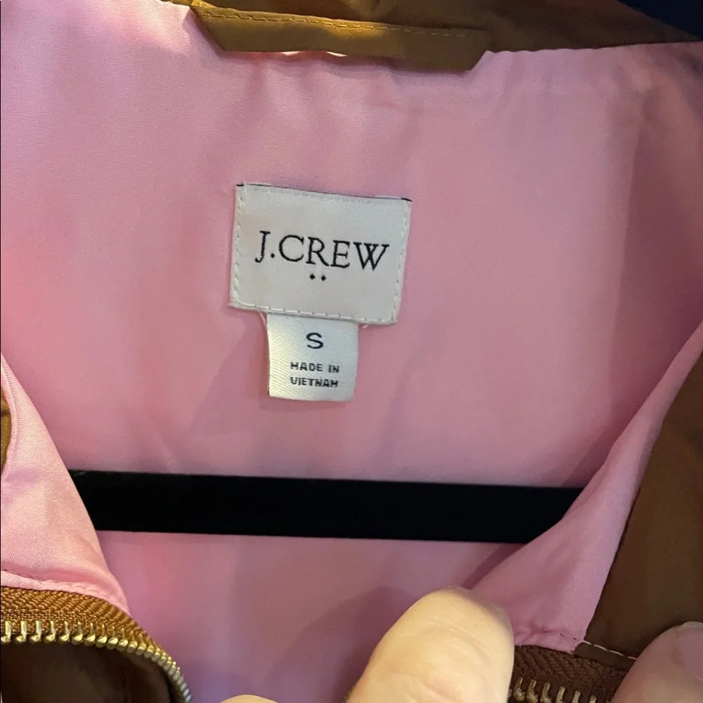 J.Crew Brown Quilted Vest Pink Lining Zip Pockets Size Small